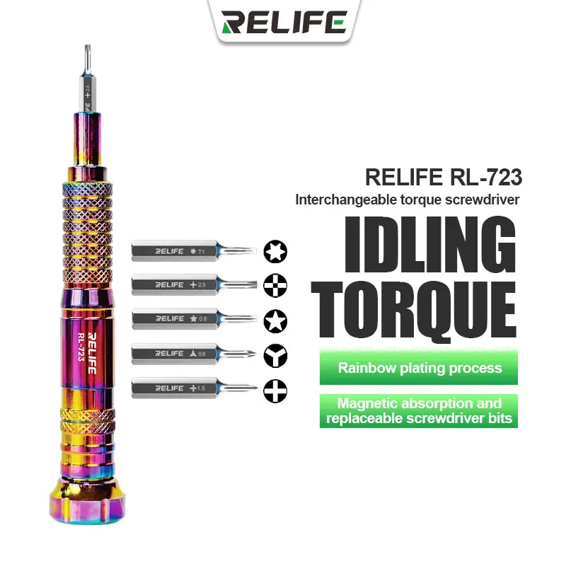 

RELIFE RL-723 Interchangeable Torque Screwdriver for Mobile Phone Electronic Parts Repair Strong Magnetic Adsorption Bolt Driver