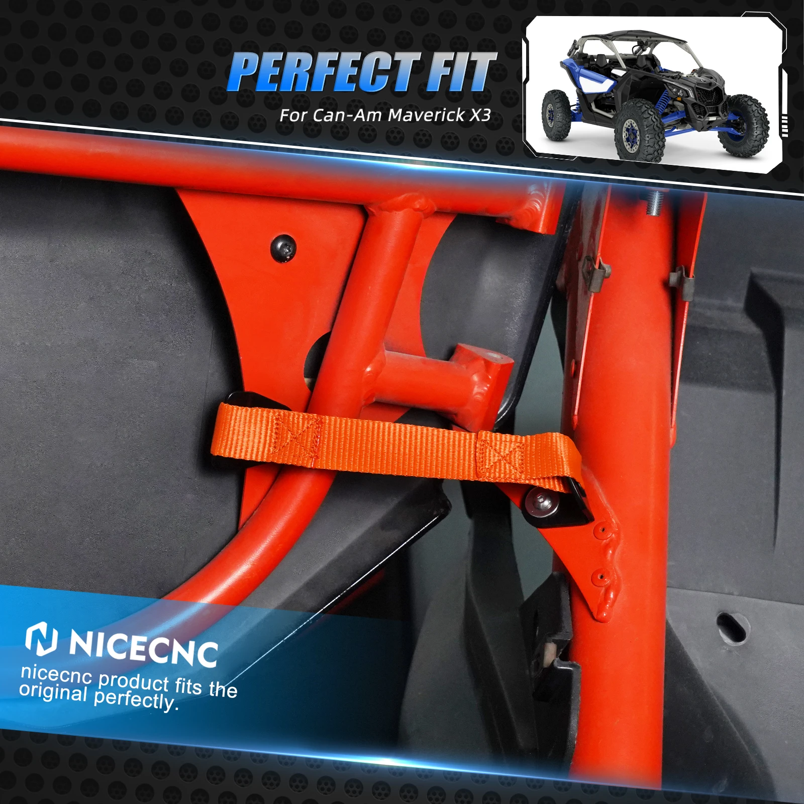 NICECNC Türbegrenzungsriemen Türgriff-Set für Can Am Maverick X3 R 4x4 Turbo 2017-2022 UTV-Zubehör Einfach zu installieren, sicher und langlebig – Detail 5