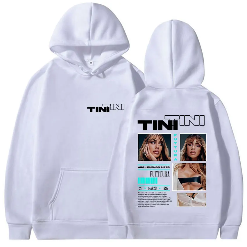 ألبوم جولة المغني TINI STOESSEL Fectura 2025 مع قلنسوة للجنسين الهيب هوب القوطية كم طويل البلوز روك المتضخم الصوف هودي #2