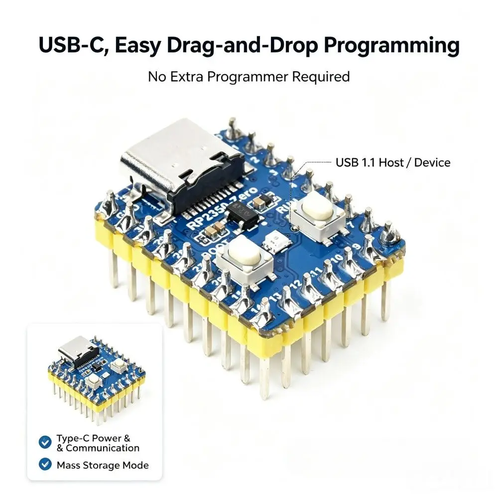 TISHRIC RP2350-Zero USBC Mini Development Board PICO DIY Adapter for RaspberryPi Microcontroller PICO Module Dual-Core 4MB Flash