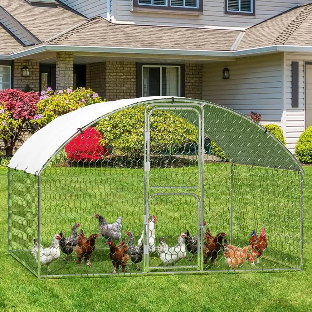 

large metal chicken coop, outdoor chicken pen, walk-in poultry cage hen house with waterproof and anti-uv cover for outdoor bac