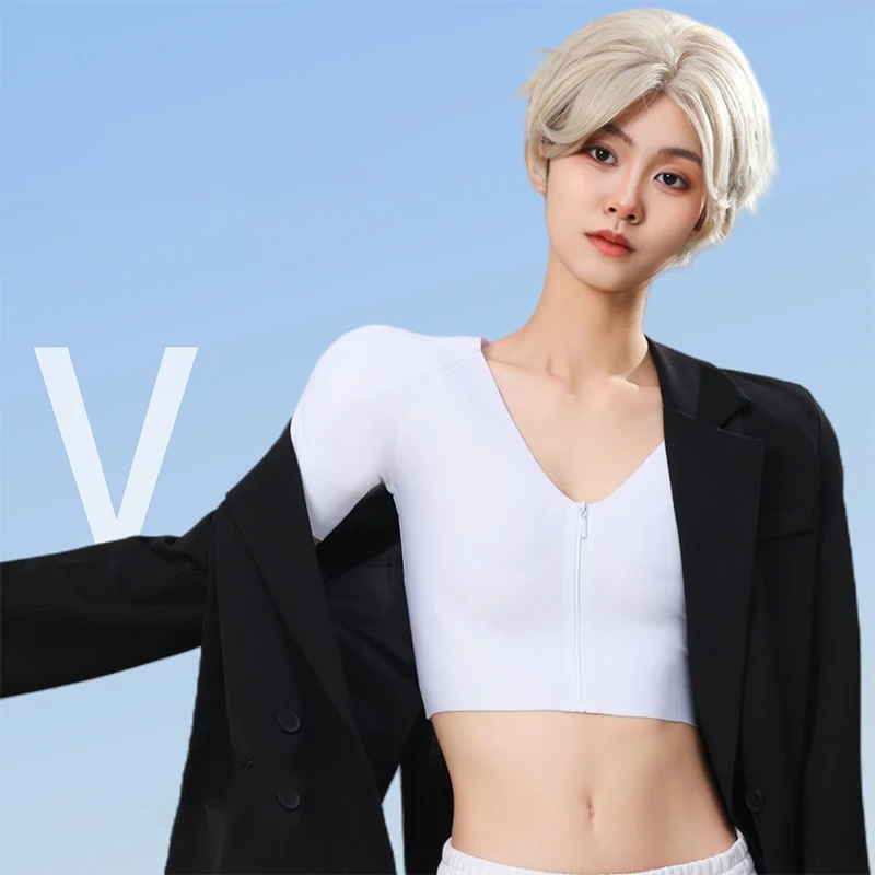 女性半袖シームレス胸縮小シェイプウェアインサートショルダーパッド胸エンハンサートップスアニメボディシェイパーコスプレ小道具