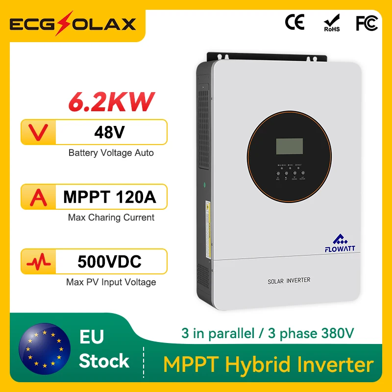 ECGSOLAX 6.2KW Inversor híbrido solar 120A Controlador solar MPPT incorporado 48VDC Inversor fuera de la red carga de onda sinusoidal pura