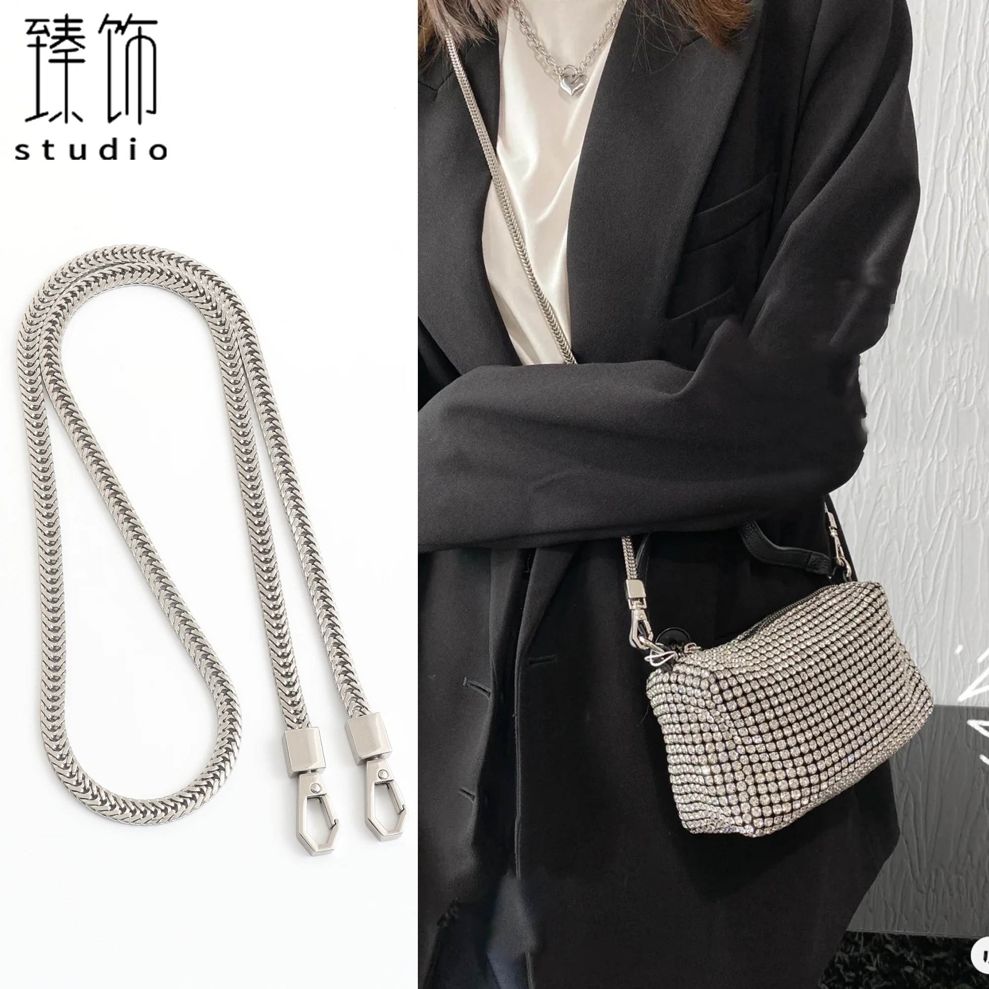 

The snake bone chain is used to transform the replacement bag strap, shoulder strap, cross-armpit tote bag, metal chain