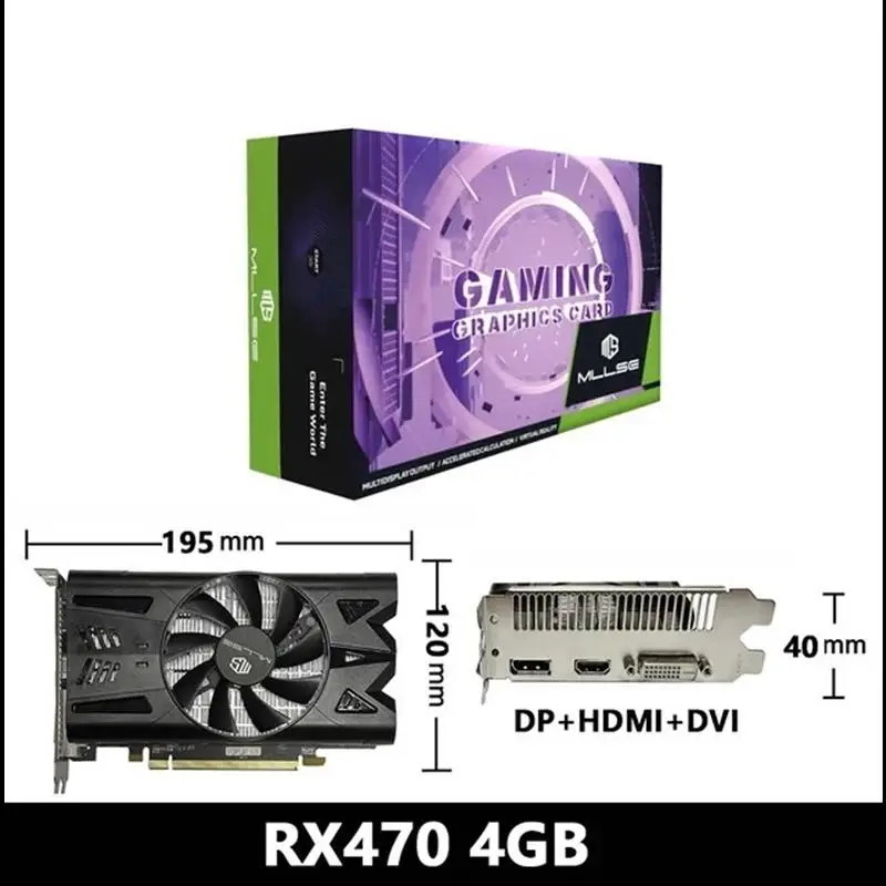 To AMD Radeon Graphics Cards RX470 4GB Placa De Video GPU 256Bit GDDR5 PCI-E X16 HDMI DP DVI-D For PC Desktop Computer Gaming