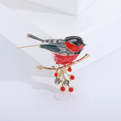 Enamel Branches Bird Brooches for Women Unisex Rhinestone Animal Pins Banquet Party Backpack Gifts Jewelry Accessories