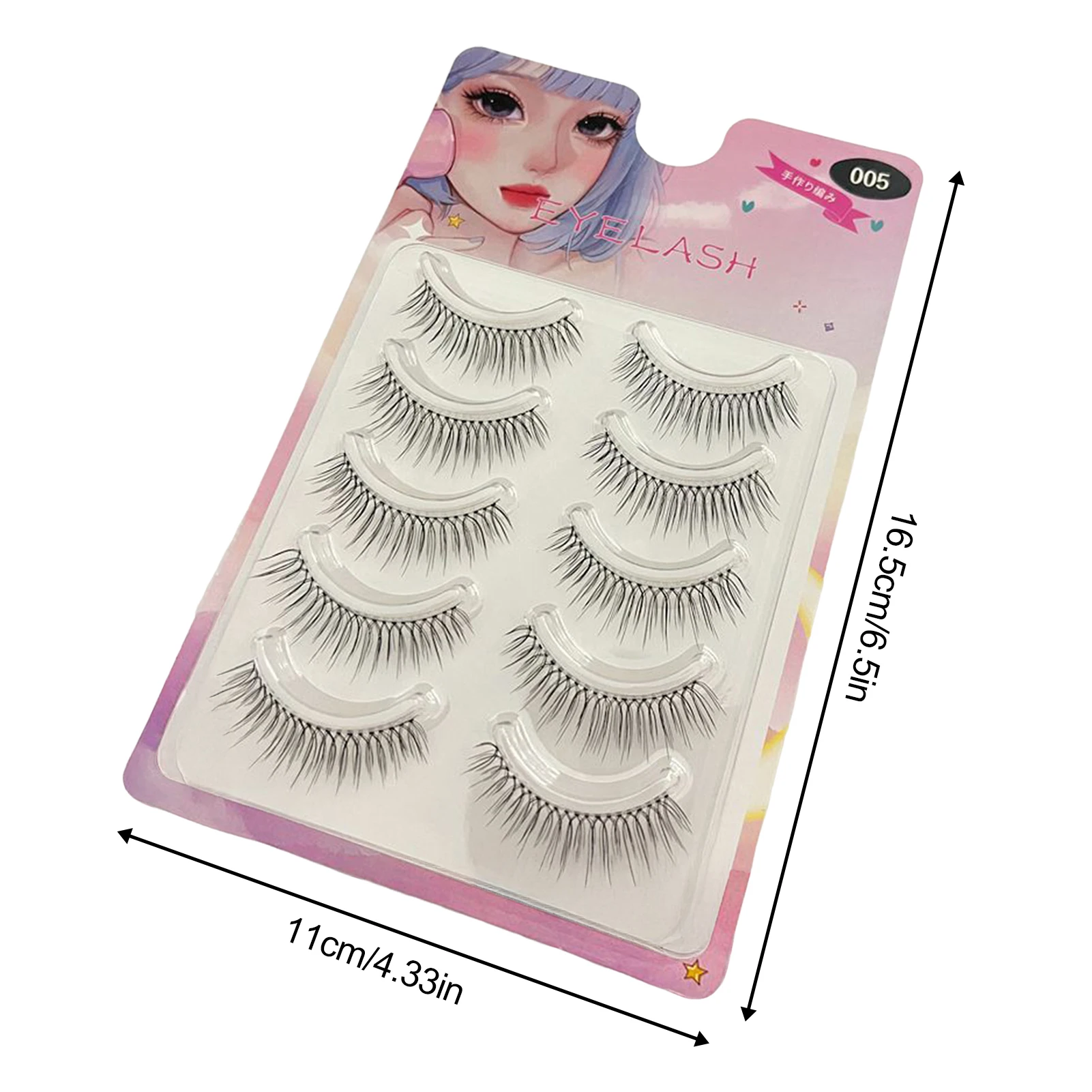 Korean Style False Eyelashes full strips 5 Pairs Natural Naked Makeup Look Thick Curly Lashes for All Eye Types