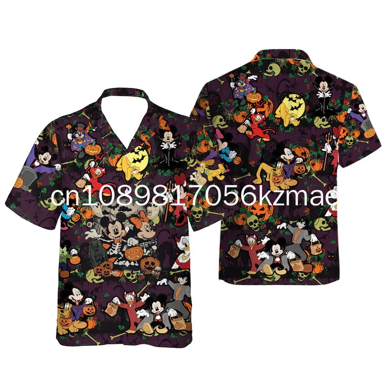 2024 New Mickey and Friends Halloween Hawaii Shirt Disney Scary Pumpkin Disney Button Up Shirt