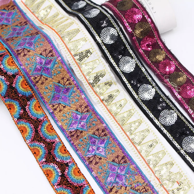 Embroidery Sequins Barcode Lace Ribbon, DIY Dress, Cheongsam Sewing Accessories, Clothes Skirt Decoration, 1 Yards