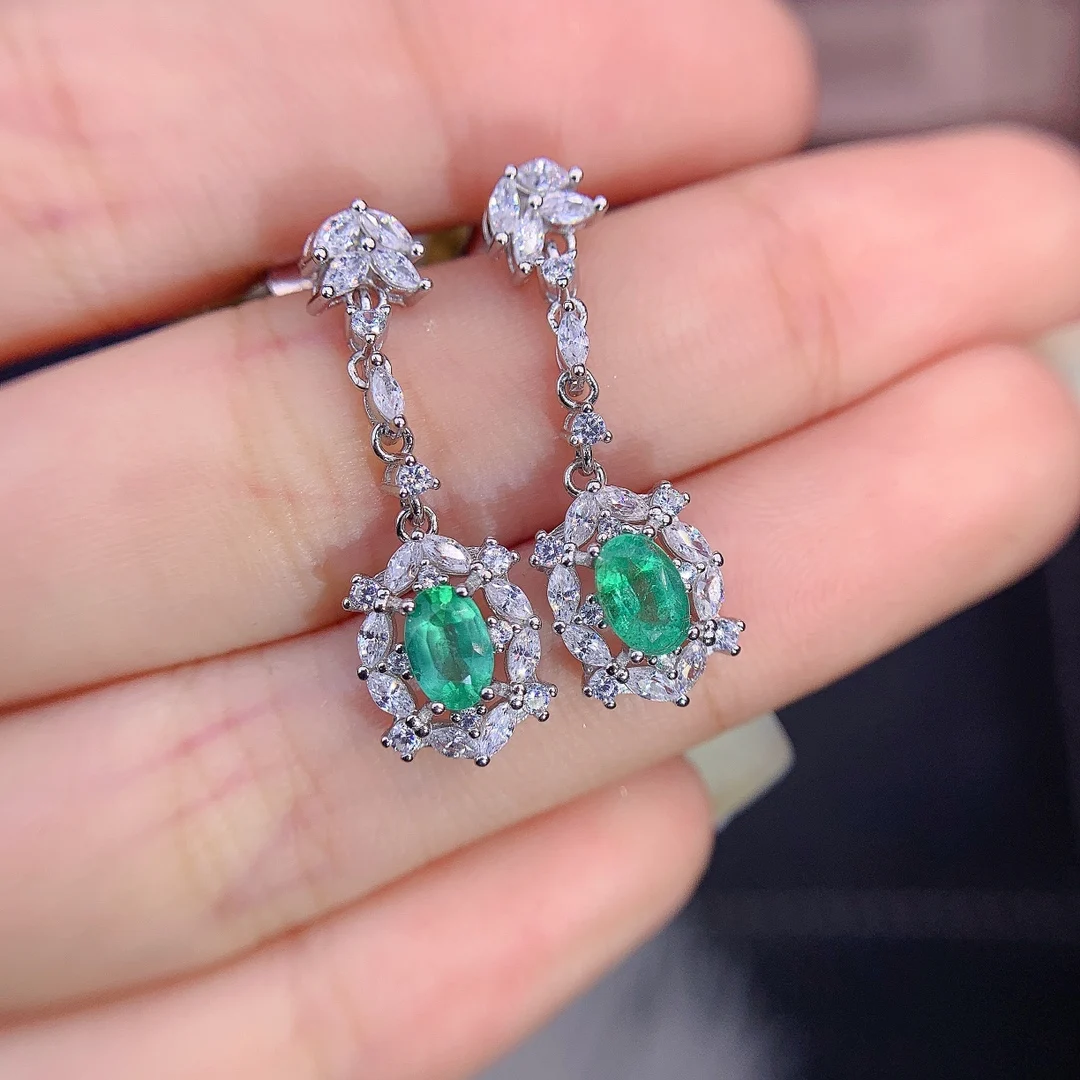 Noble Green Silver 925 natural Emerald earrings for Ladies Seconds Kill Free Shipping Sterling Certified Jewelry Boutique