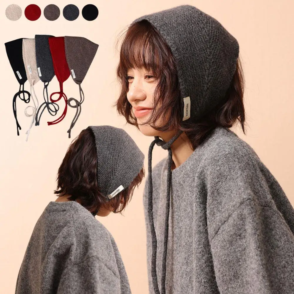 

Vintage 100% Wool Knitted Triangle Scarf Versatile Triangular Scarf Pure Wool Knitted Headband Hat Sweet Cable Knit Ear Covers