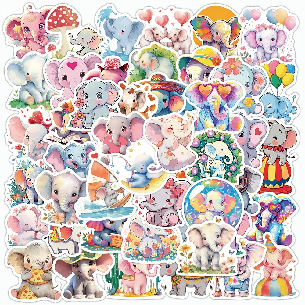 

50PCS Cute Elephant Stickers Cartoon Pink Animals Decal For Laptop Fridge Skateboard Book Children's Gift Graffiti Stickers