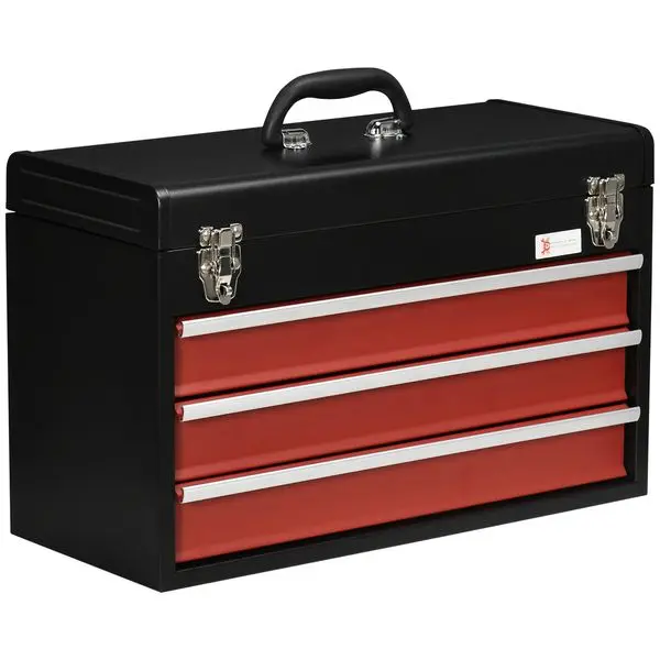 

Metal Tool Box Portable Organizer Tool Chest with 3 Drawers Metal Closure for Garage Household Warehouse