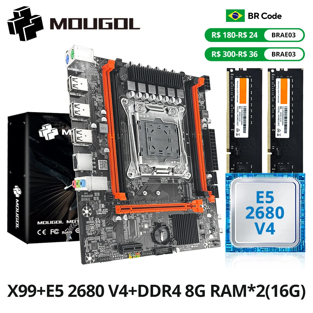 

MOUGOL X99 Gaming Motherboard Kit with Intel Xeon E5 2680 V4 & DDR4 8Gx2 2133MHz Dual Channel ECC RAM M.2 NVME for Desktop PC