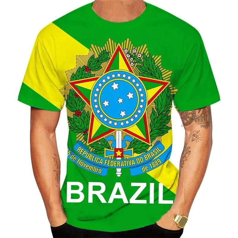 Brazil Flag Graphic T Shirt for Men Clothing 3D Print Brasil Football T-Shirt Gym Fitness Streetwear Tops Soccer Club Tee Shirts