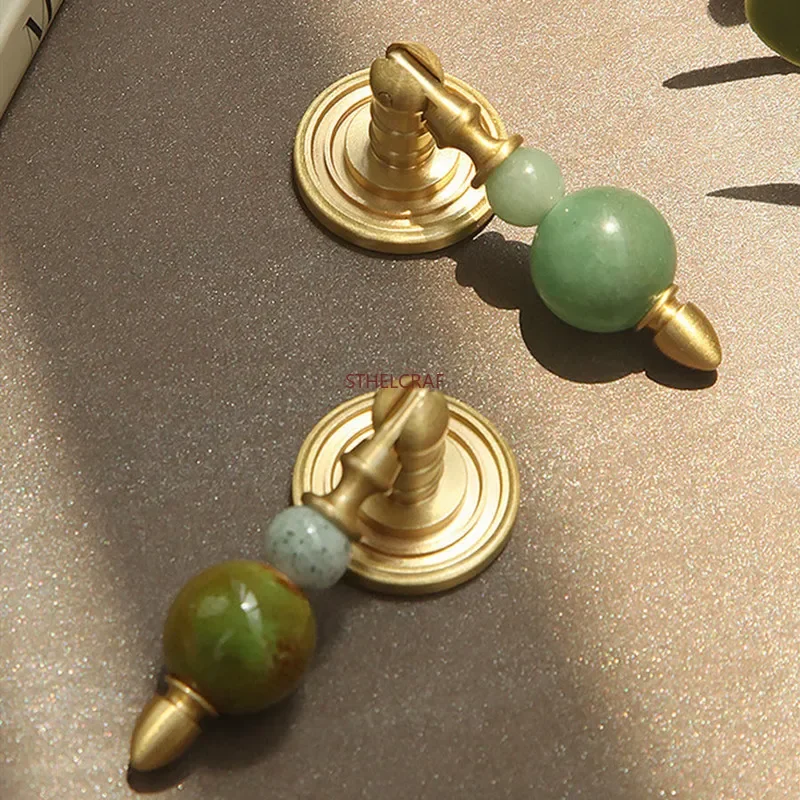 High-quality Cabinet Door Knobs Retro Ceramic Brass Handle Exquisite Kitchen Drawer Handles Furniture Hardware Pulls Door Handle