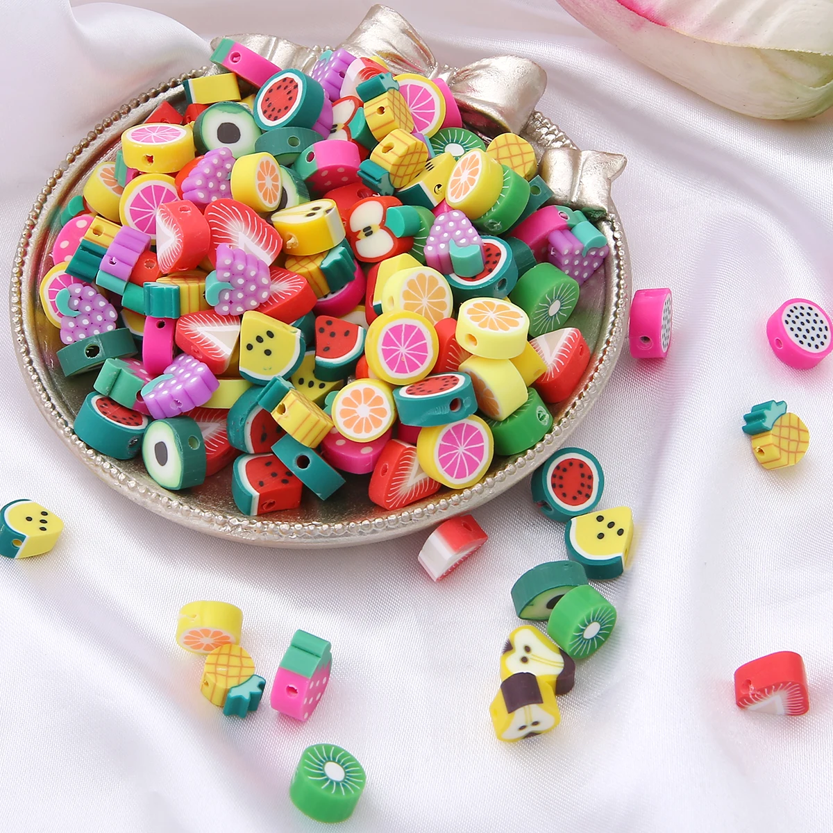 30Pcs/Lot 10mm Mixed Color Fruit Polymer Clay Spacer Beads For DIY Bracelet Necklace Earring Jewelry Findings Making Accessories