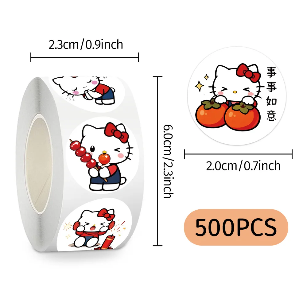 500 sztuk/rolka Naklejki z motywem Święta Wiosny Hello Kitty, urocze naklejki z kreskówkami Sanrio, naklejki w rolce do samodzielnego ozdabiania bagażu, telefonu, gitary, zabawki dla dzieci