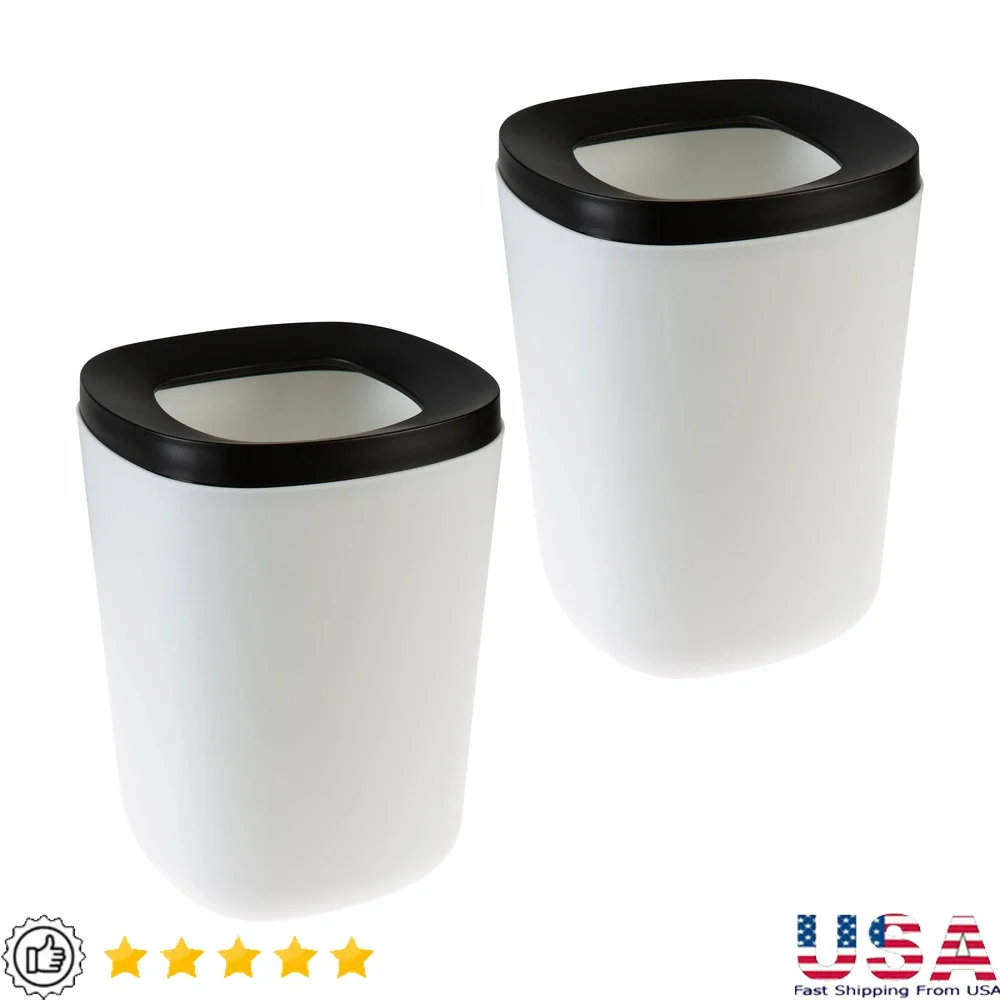 

Комплект из двух современных пластиковых мусорных корзин со съемным кольцом крышки для ванной комнаты, офиса, общежития, компактного использования в помещении