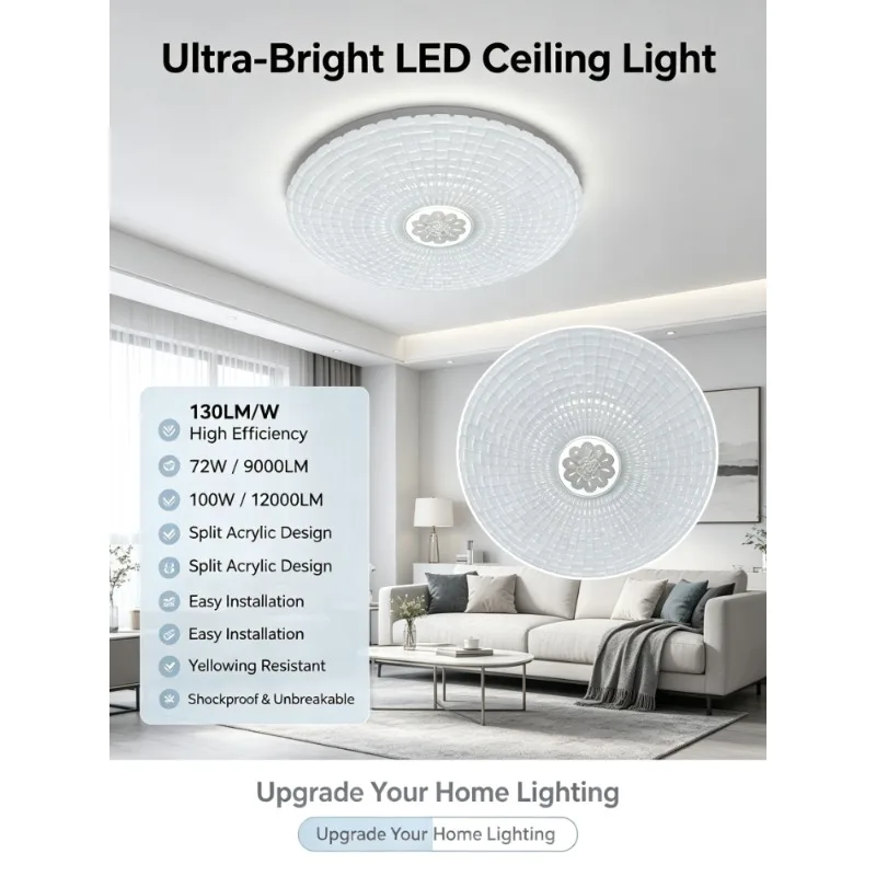 Modern Led Ceiling Light Round Fixture With Grid Texture And Floral Center For Living Room Bedroom Elegant Home Lighting Decor