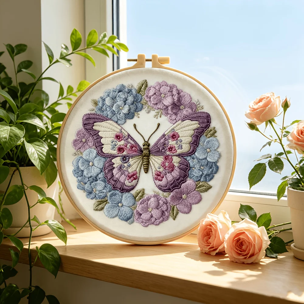Embroidery Stitch Practice Kit For Adults Beginners Pre‑Printed Cloth Bamboo Hoop Thread Needles Hand‑Stitching Learning Craft