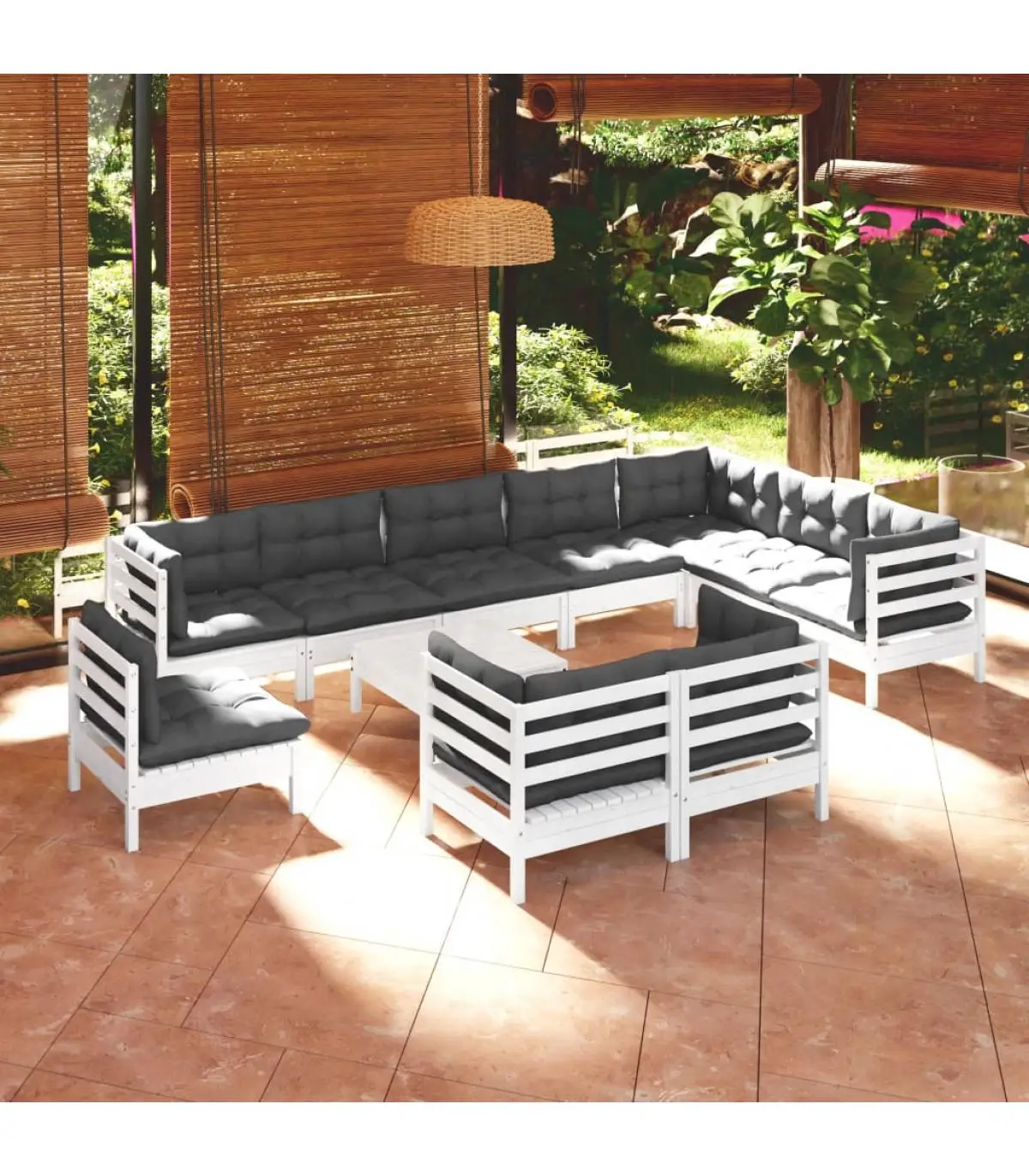 Garden sets garden furniture 11 PCs and cushions white solid wood pine