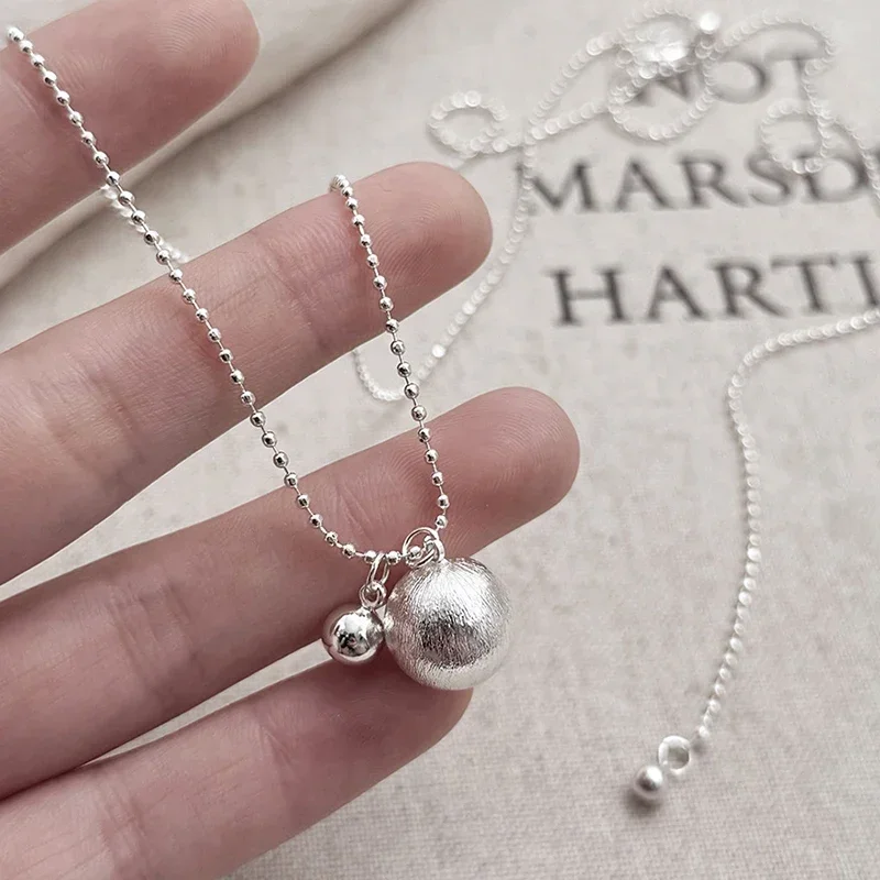 

Real 925 Sterling Silver Ball Pendant Pulling Beads Necklace for Women Trendy Fine Jewelry Minimalist Adjustable Accessories