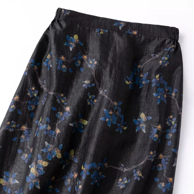 Birdtree, 100% Silk Turtle Pattern Skirt, Side Slit, Women's Gambiered Canton Gauze Skirts, Elastic Waist, 2026 New D64517JF