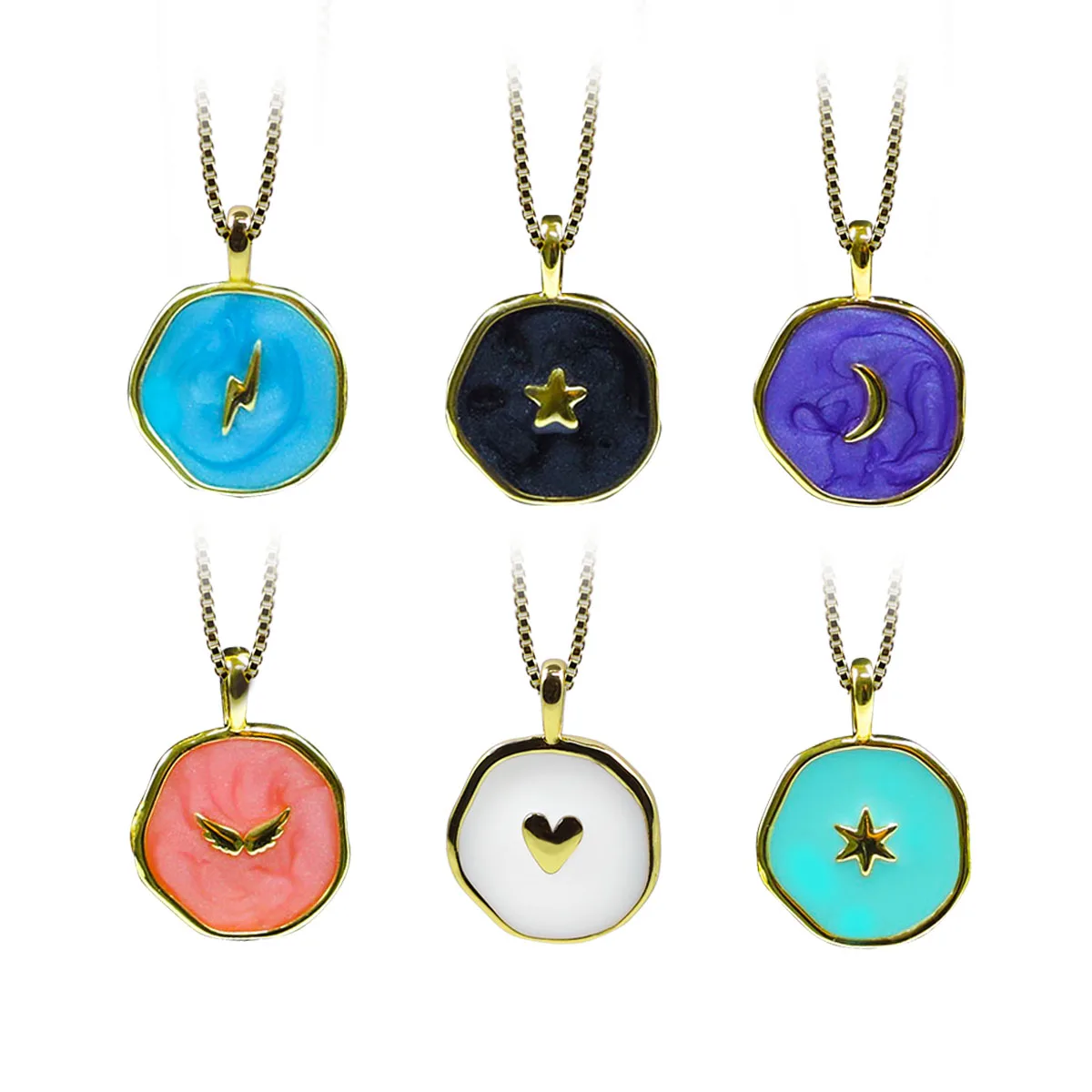 

Cute Heart Flower Evil Blue Eye Necklace For Women Gold Color Boho Sun Star Dije Diy Pendant Stainless Steel Chain High Quality