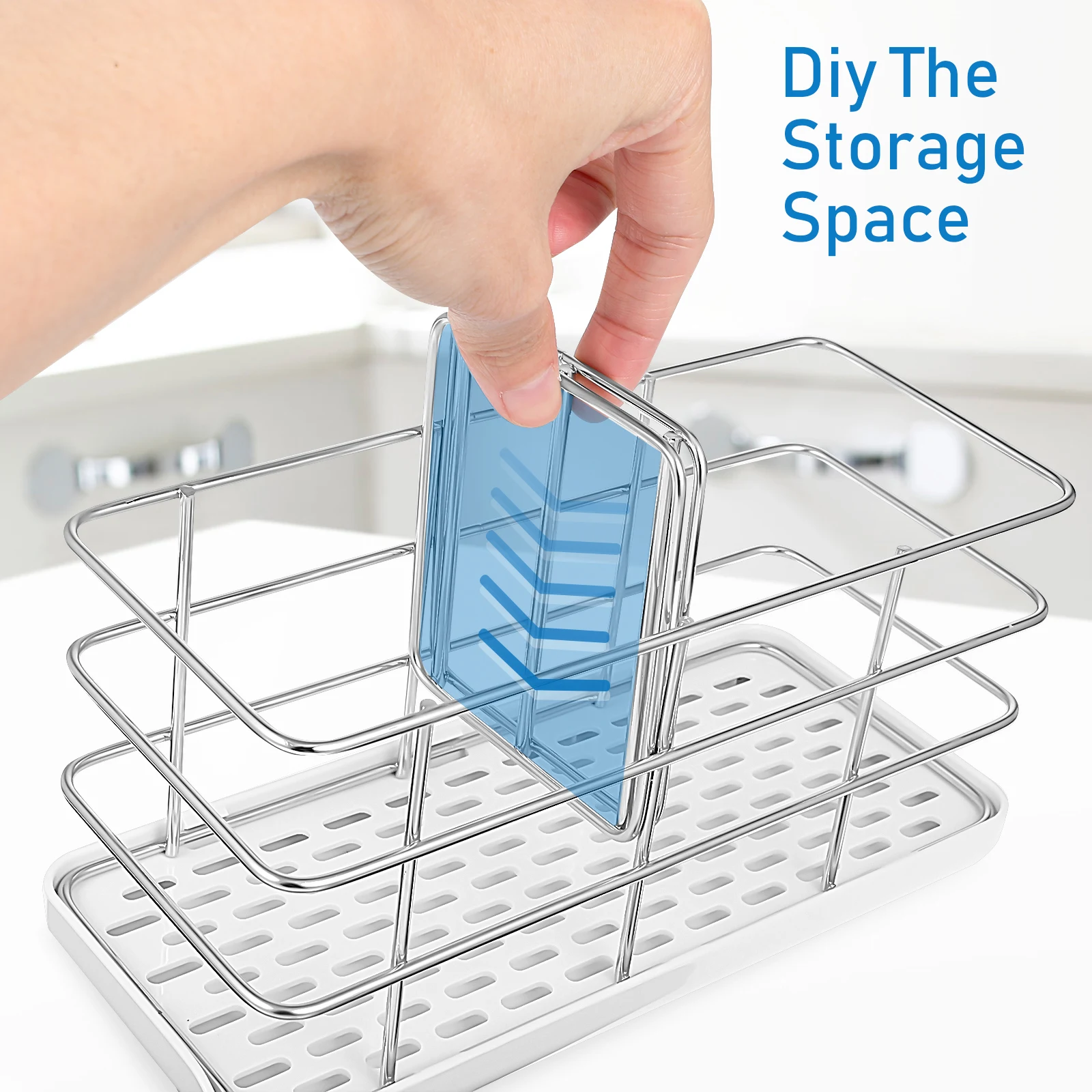 

Stainless Steel Sponge Holder Tray ABS PP Material Kitchen Sink ganizer Drying Rack for Sponges Brushes Cleaning Soap
