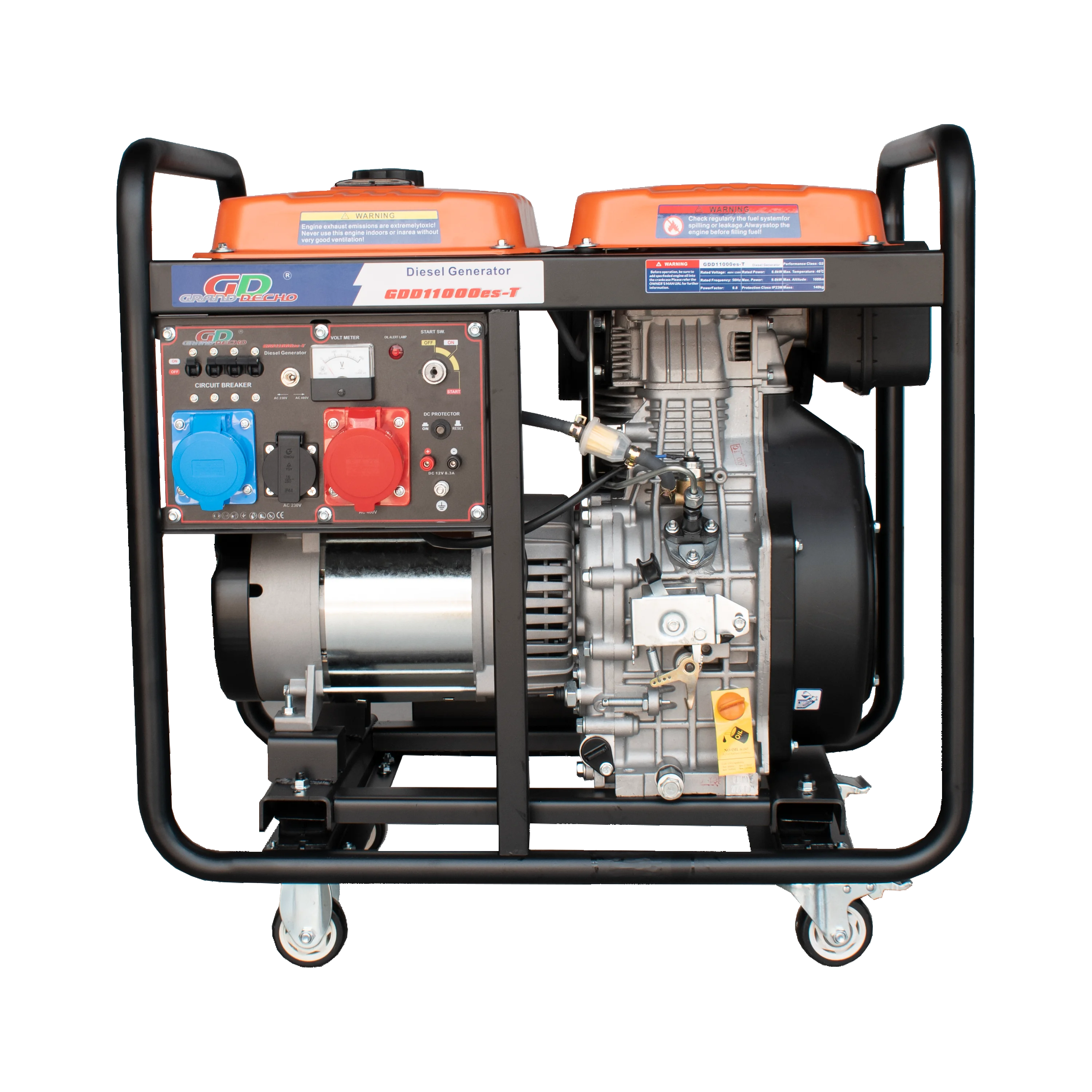 GDD11000es-T Rated  Max 3 Phase Generator with Wheels 14HP  Start Backup Power for Poultry Breeding Farm