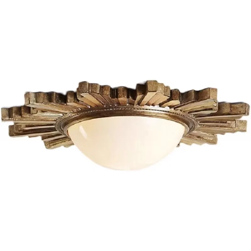

Y French style rural solid wood carved solar ceiling light, new creative living room dining room antique lighting fixtures