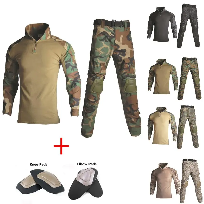 

Tactical Army Uniform With Knee Pads Jacket+Pants Suit Clothing Camouflage Sets Men Outdoor Hunting Combat Airsoft Uniform