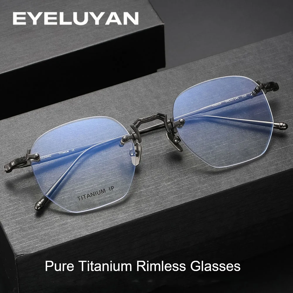 eyeluyan-男性女性リムレスチタン眼鏡フレーム超軽量処方近視メガネビジネスオフィス日常眼鏡