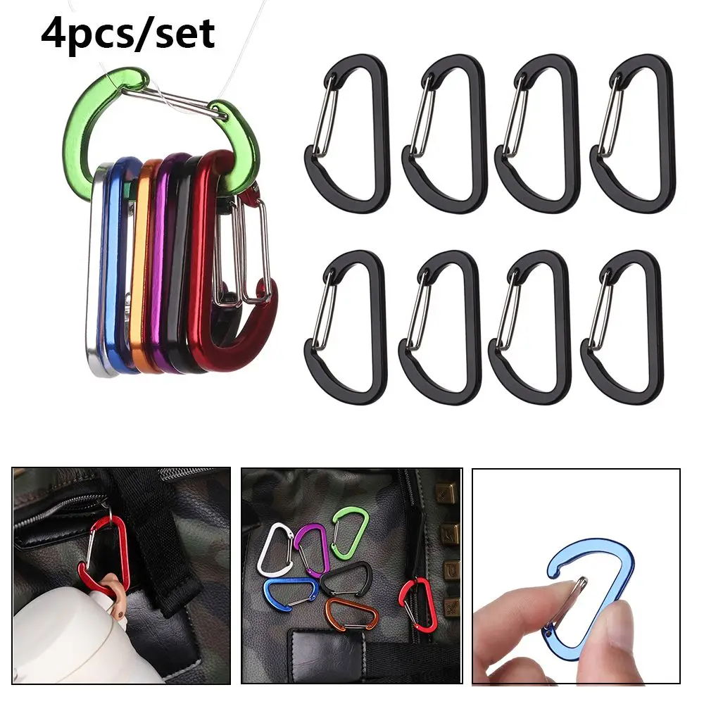 4pcs Aluminum Alloy Carabiner D-Ring Keychain Outdoor Camping Keyring Climbing Snap Clip Lock Buckle Hook Fishing Tool Karabiner