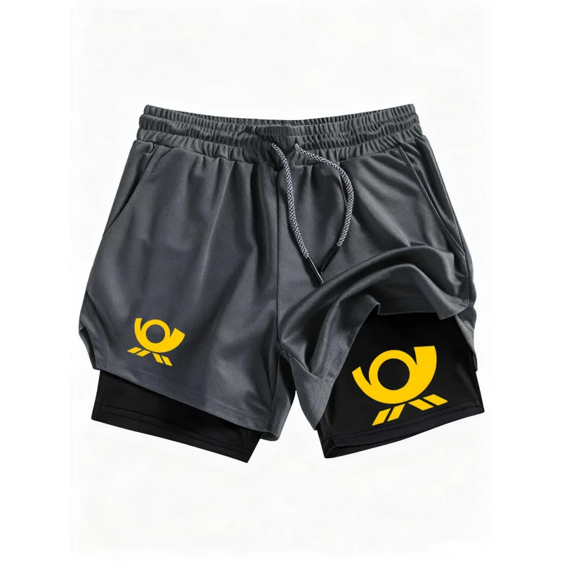 

Men'S Quick-Drying Breathable Two-In-One Sports Shorts Casual Original Pattern Double Layer Clothing For Active Wear