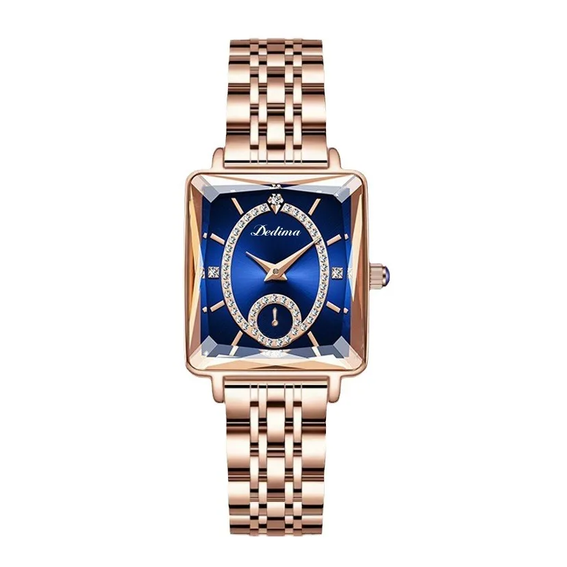 Women\'s Watches Fashion Original Quartz Wrist Watch Ladies Quadrate Diamond Waterproof Small Second Hand Luxury New Female Clock