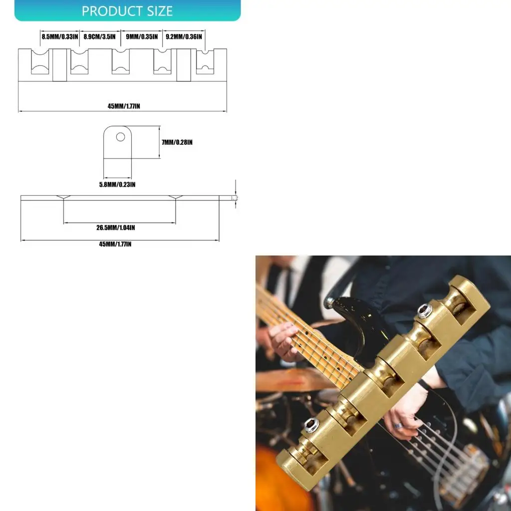 Q39E Complete Brass Bass Nut Set for Electric Guitars Adjustable Height Roller Improves Tuning Stability Hexagonal