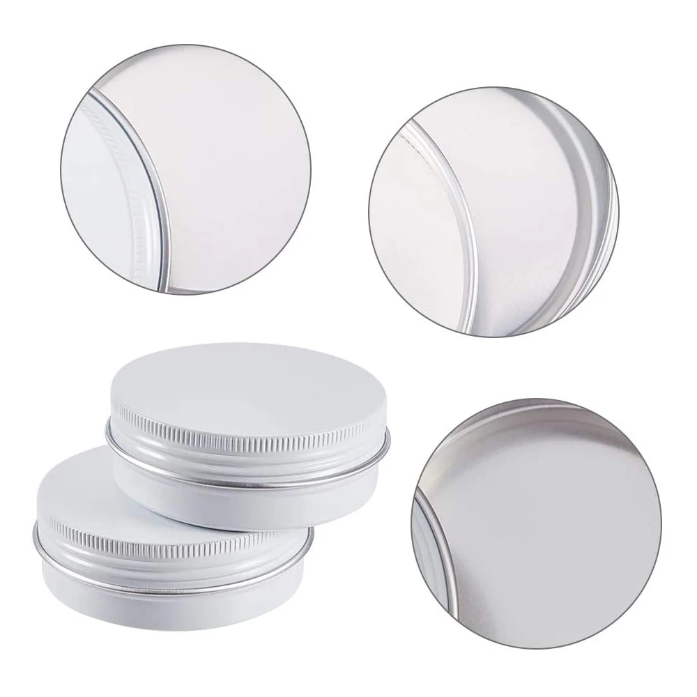 50pcs Aluminum Tin Empty Metal Container Jars White Storage Box Lip Balm Packing Small Cosmetic Cream Pot 5g 10g 15g 30g 60g 80g