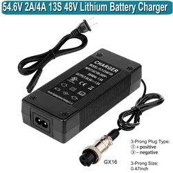 Cargador de batería de litio de 54,6 V, 2A, 4A, para 13S, 48V, cargador de repuesto, conector M16, adaptador de corriente