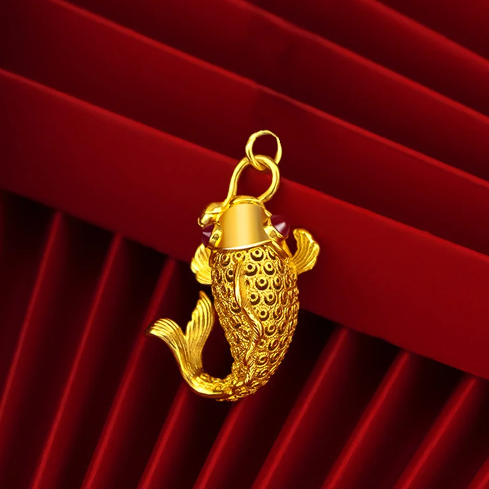 AU999 24K pure gold lucky koi fish necklace for women, perfect matching jewelry for formal dresses and banquet occasions