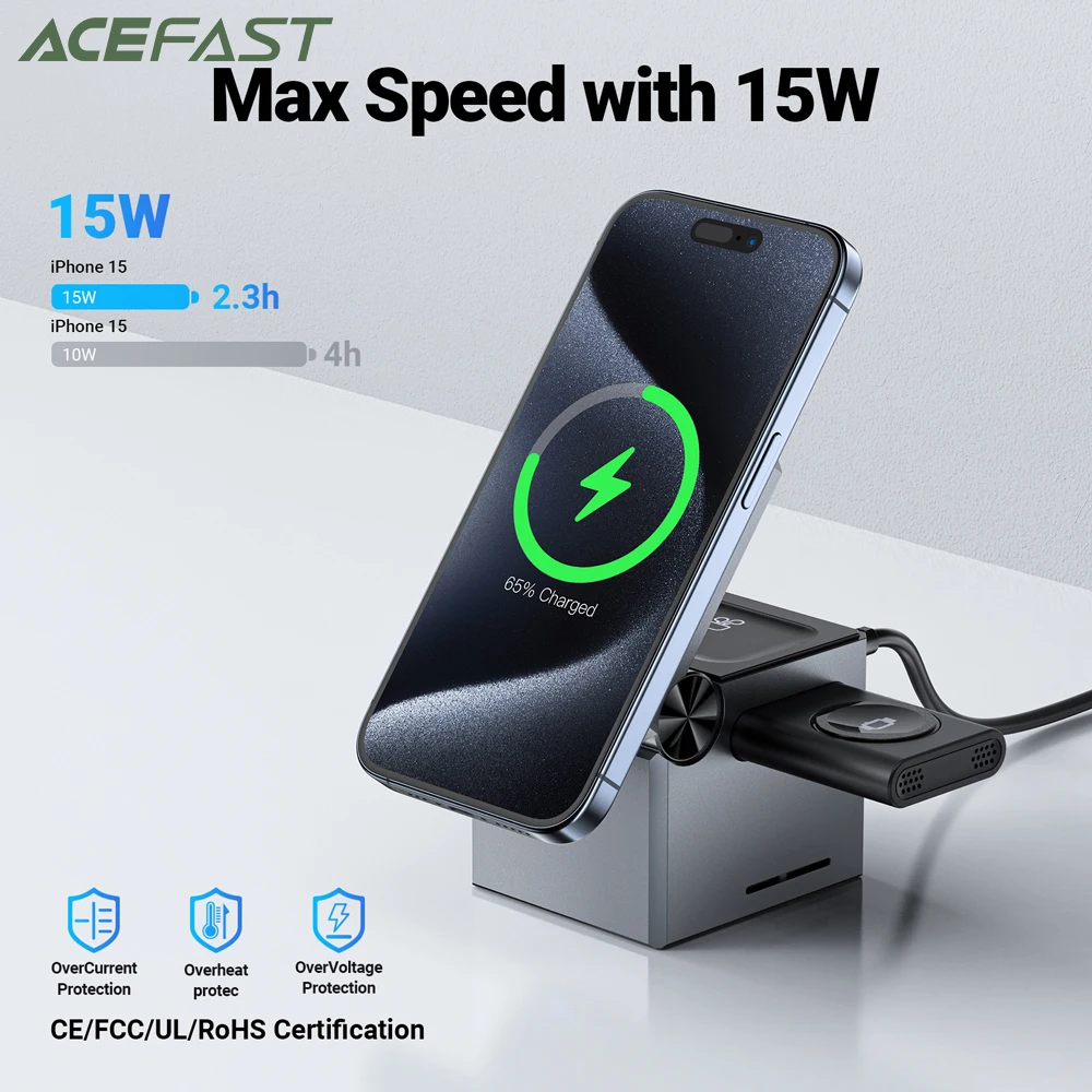 

ACEFAST 3 in 1 Foldable Magnetic Wireless Charging Station For iPhone 16/15 Pro Max Independent Wireless Charging Pad For iWatch