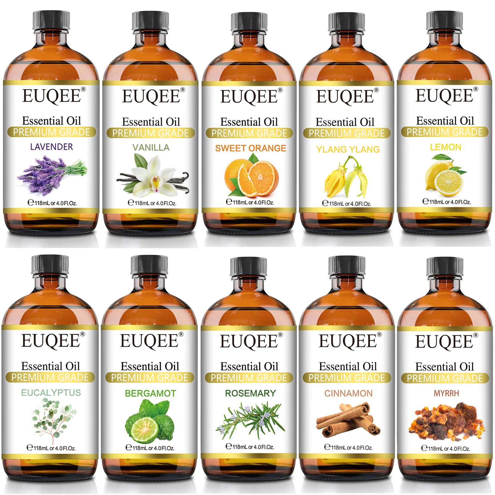 EUQEE 1PCS 118ml Natural Essential Oil For Diffuser DIY Candle Lavender Eucalyptus Vanilla Bergamot Aromatherapy Essential Oils