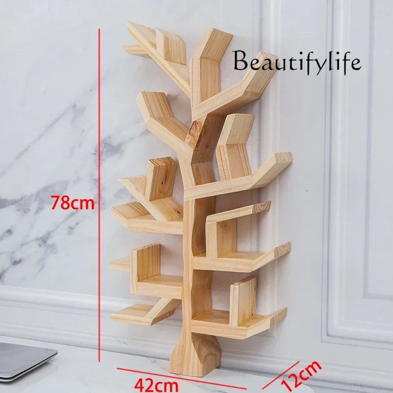 

Nordic creative solid wood decoration bookshelf tree art living room study decoration office display