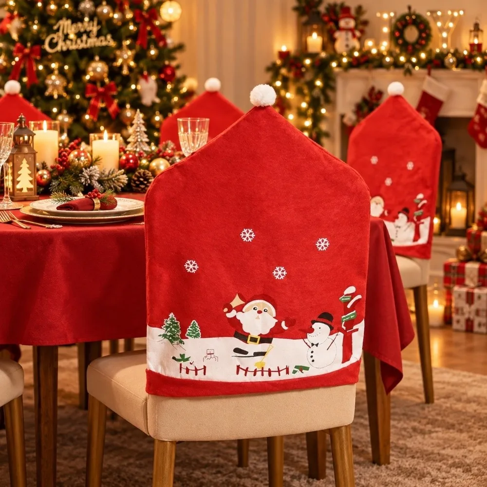Home Deor Santa Claus Christmas Chair Cover Snowman New Year Chair Protective Slipcover Stripe Grid Stool Cover Xmas Party