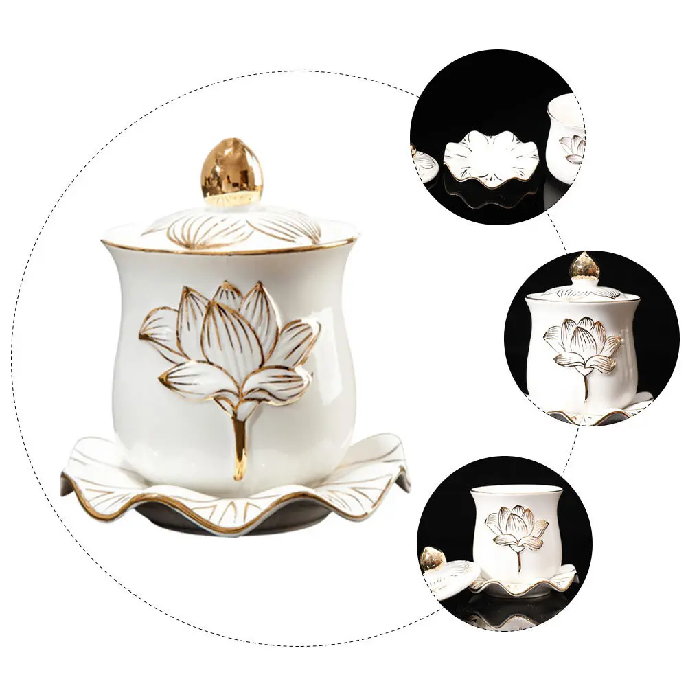 

1Set Relief Buddhist Water Offering Container Porcelain Temple Ceramic Bowl for Rituals and Ceremonies