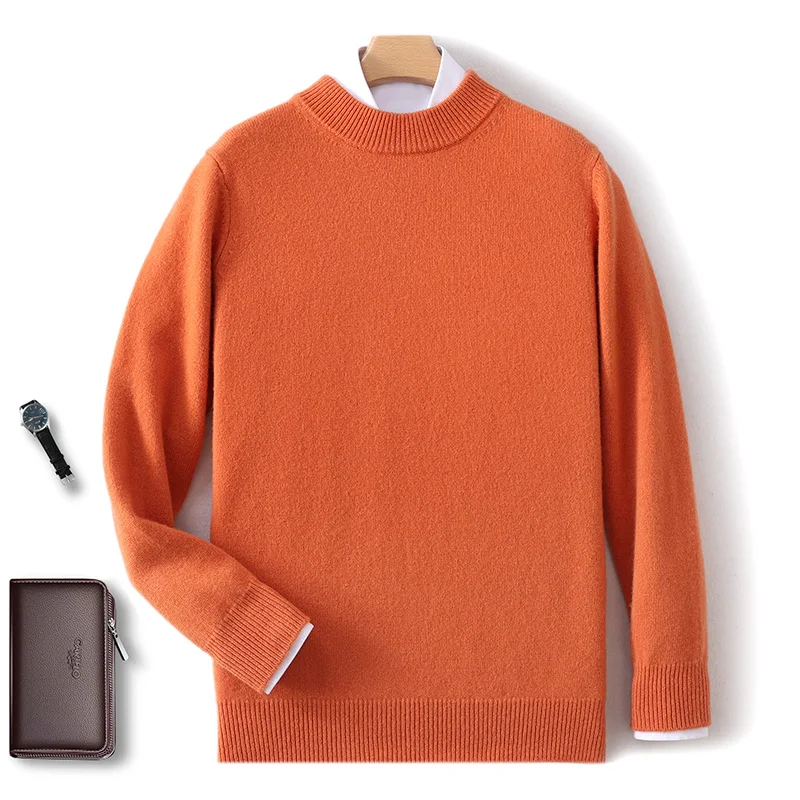 

Мужской толстый свитер из 100% чистой шерсти, вязаная толстовка с высоким воротником для осени и зимы, теплая однотонная мужская одежда с длинными рукавами