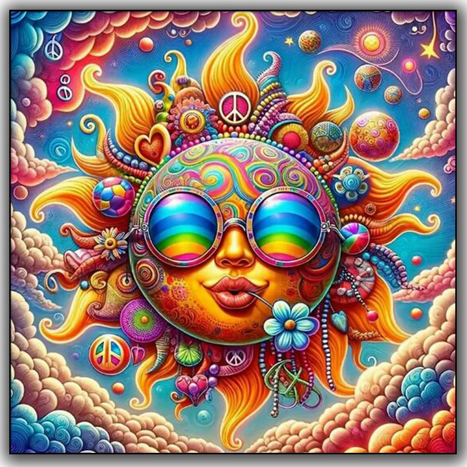 2025 New Psychedelic Sun Diamond Painting Kit Full Square Round Diamond Mosaic Craft, DIY Full Diamond Art for Home Wall Decor