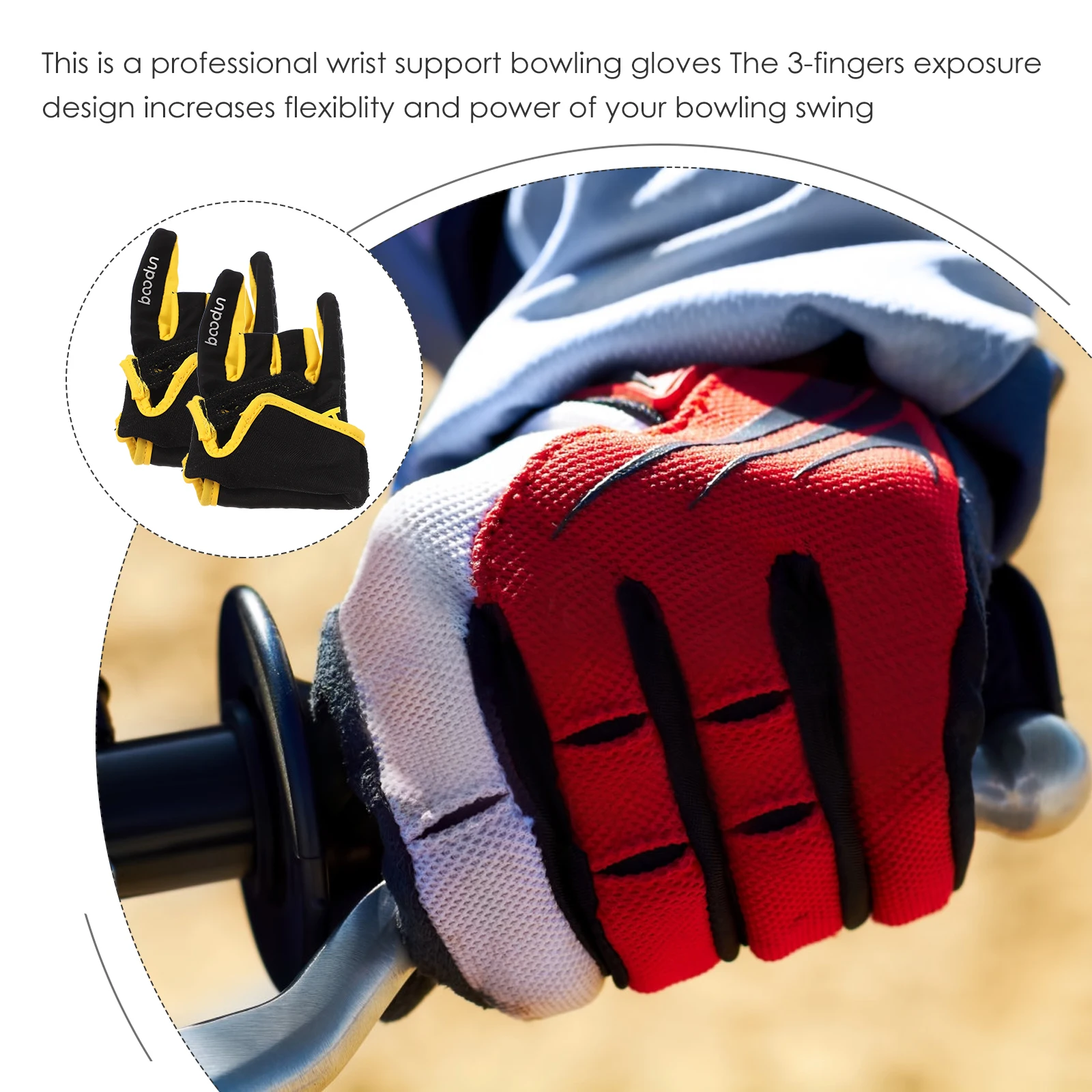 

Professional AntiSlip Sports Gloves Bowling 3Fingers PalmType Comfortable Fitness Breathable Workout Glove Entertainment
