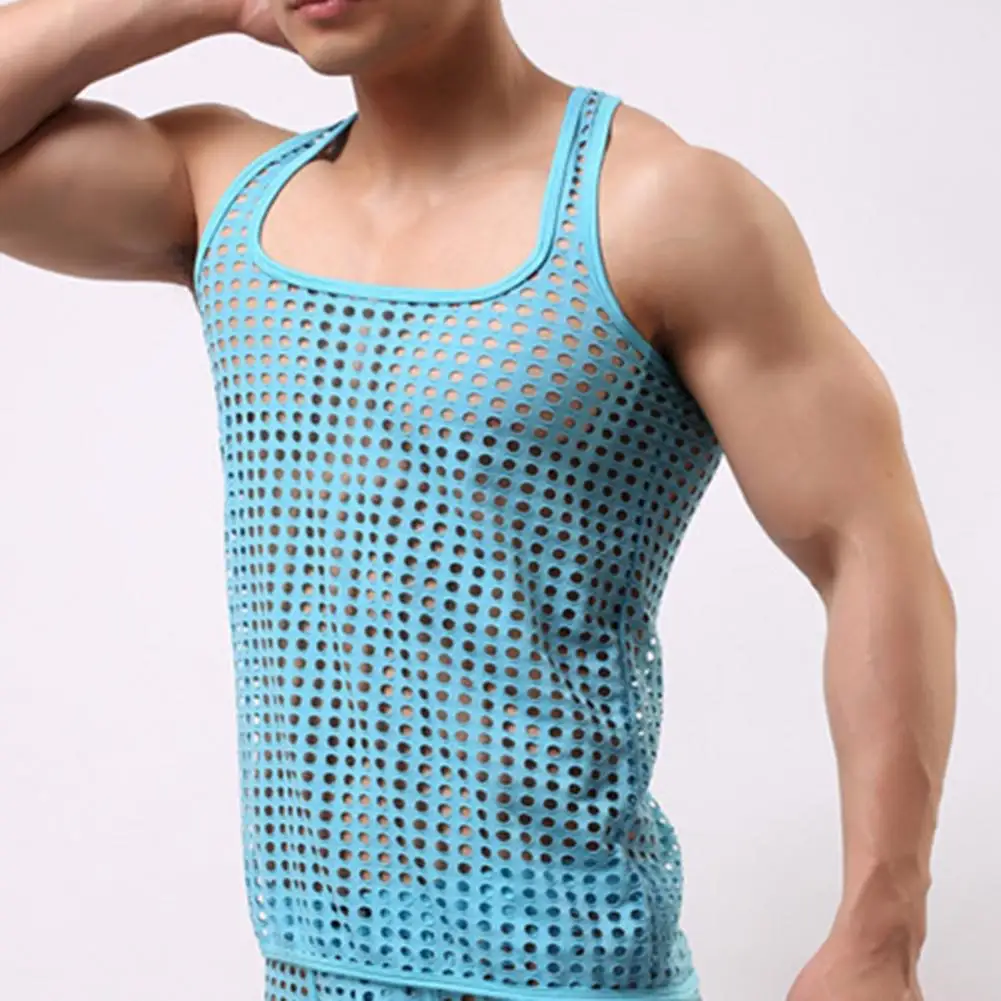 Men Vest Sexy Lingeries Mesh See-Through Shirts Short Sleeve Nightclub Sheer Tops Shirt Costume Fish Net T-Shirts Sexy Costumes